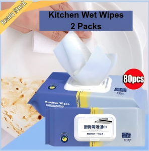 (2 Packs) 80Pcs Large Kitchen Wipes Blue Grey 80 Sheets Disposable Degreasing Disposable Wipes