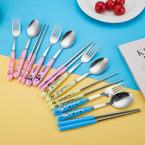 POTIKA Sanrio ชุดช้อนส้อมเด็ก 3 ชิ้นช้อนส้อม KT Kuromi ช้อนชุดอาหารเย็นสำหรับเด็กน่ารัก