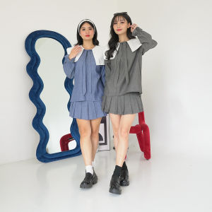 Blus Kerah Rebah Kotak Stripe Clara/Blus Murah/Premium