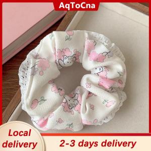[COD] AqToCna Ship within 24 hours Elegant Print Lace Edge Wide Scrunches For Women Girls Sweet Hair Tie Cute Exquisite Hair Band Fashion Hair Accessories Gifts