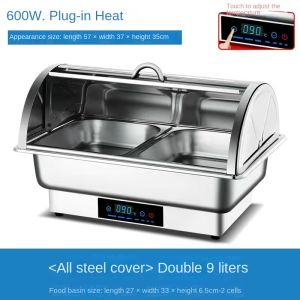 electric food warmer heater display glass with cover 9L/13.5L Adjustable 0°C~100°C Roll Top Full Size Auto ShutOff Stainless food warmer stainless steel Buffet Servers and Warmers Temp Display