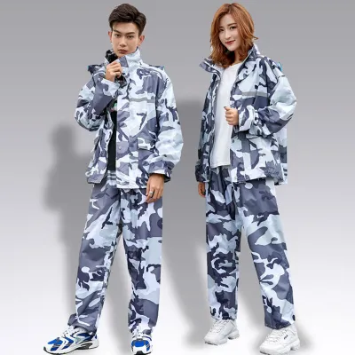 ชุดกันฝน Raincoat เสื้อกันฝน มีแถบสะท้อนแสง (เสื้อแบบมีหมวกฮู้ดพับเก็บได้+กางเกง+กระเป๋า)ผ้าโพลีเอสเตอร์อย่างหนา 8 สี