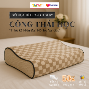 GỐI CÔNG THÁI HỌC HỌA TIẾT CARO 40x60CM – ÊM ÁI THOÁNG KHÍ GIẢM ĐAU CỔ VAI GÁY GIÚP NGỦ NGON
