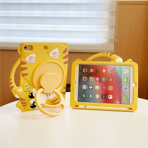 For Apple iPad 10th 9th 8th 7th 6th 5th Air Pro 3rd 4th 10.9" 10.2" 9.7" 10.5" 11.0" Mini 1 2 3 4 5 6th Gen 7.9" 8.3" Kids Tablet 360° Rotating Cute Cartoon Cat Shockproof Silicone Handle Stand Case Cover