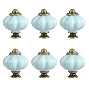 6Pcs Ceramic Dressers Knob Kitchen Cabinet Door Handle Wardrobe Pulls Pumpkin Shape Drawer Knob Furniture Hardware