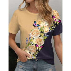 [Local Stock] ZEEMIN Summer Womens T Shirt Floral Flower 3D Print Tee Fashion Casual O-Neck Short Sleeve T-Shirts Y2k Tops Harajuku Female Clothing