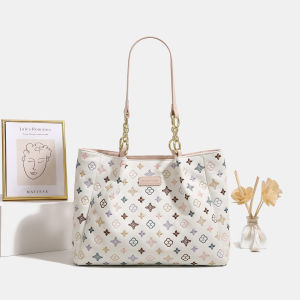 Large-capacity tote bag genuine leather fashionable suitable for commuting with printed and embroidered designs versatile shoulder bag