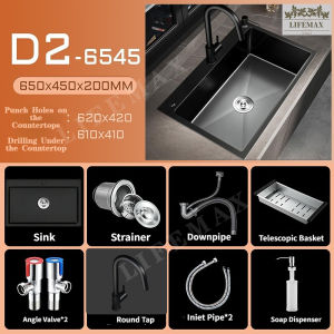 [SG Seller]Black Kitchen Nano Sink Single Sink 304 Stainless Steel Household Sink  With Kitchen Faucet Drain Accessories
