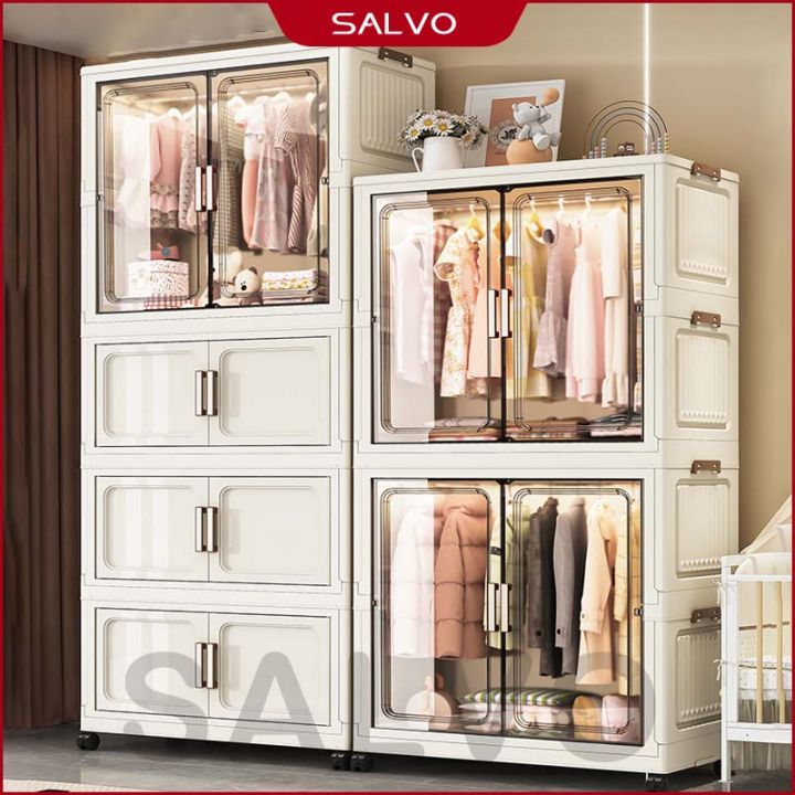 SALVO 70/80cm Tủ Quần Áo Gấp Gọn Nhựa Phòng Ngủ Tủ Đựng Có Cửa Từ Thông ...