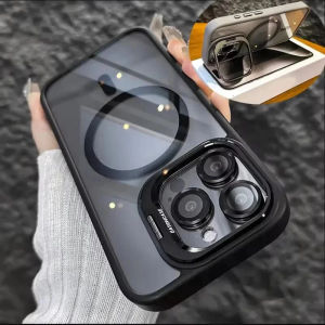 iPhone 16 13 12 11Shockproof transparent Magnetic Phone Stand Glass Luxury Case