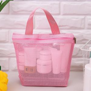 Portable Mesh Toiletry Bag / Large Capacity Cosmetic Organizer Pouch / Transparent Travel Storage Handbag