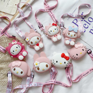 Kids Cinnamoroll Melody Hello Kitty Fashion Sling Bag Girls Cute Crossbody Bag Coin Purse儿童零钱包硅胶包包美乐蒂可爱卡通单肩斜挎包