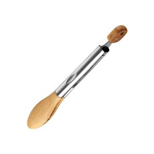 HESSIN Wood Head BBQ Grilling Tong Stainless Steel Handle Non-slip Food Clamp Multipurpose Anti-scalding Salad Bread Dessert Tong Canteen