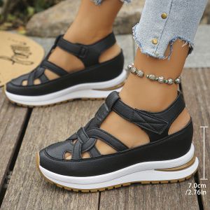 Free Shipping New Plus-Size Wedge Sandals For Women Featuring A Closed-Toe Design Breathable Mesh And A Thick Platform Sole With Velcro Straps