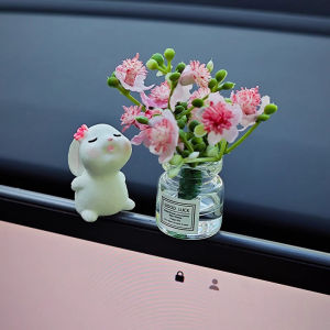 🔥🔥🔥fenglin 1 Set New Car Healing Doll Ornaments Cute Mini Vase And Rabbit Car Center Console Window Decoration