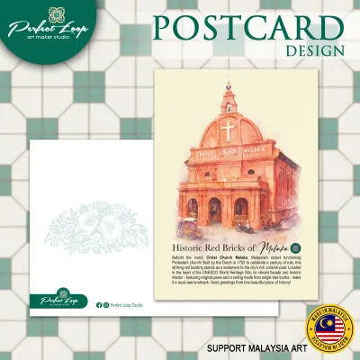 Postcard Design Malaysia Melaka & Johor History Landmark Watercolor Painting (BUY 10 FREE 1)