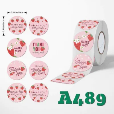 Cute Strawberry Thank You Stickers Roll Cartoon Sealing Labels for Gift Box Packaging Christmas Gift Stickers Self-Adhesive Roll Stickers