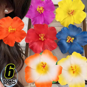 6Pcs Hawaiian Colorful Hibiscus Flower Hair Clip For Women Girls Bohemian Flower Side Bangs Clip BB Hair Clips Vacation Beach Parties Hair Accessories