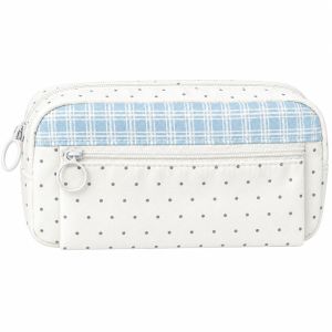 CONGMING Polka Dot Print Pencil Pouch Large Capacity Multi Compartment Pencil Case Portable Plaid Splicing Stationery Pouch Gift