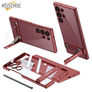 KISSCASE For Samsung S24Ultra Case Ultra Thin Transparent Electroplated TPU Soft Shell Bracket Case Shockproof Protection Back Cover For Galaxy S24 Ultra Plus 5G