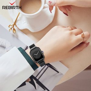 REBIRTH Jam Tangan Wanita Anti Air Santai Kesederhanaan Kotak Jam Tangan Terbaru 2022 Kuarsa Display Jam Tahan Air