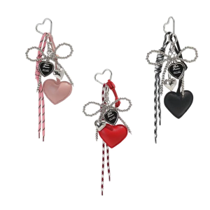 Hiện đại dây bện Móc Khóa Ngọc Trai Bowknot mặt hình Trái Tim Chất liệu da PU Móc treo chìa khóa xe túi xách cho cả nam và nữ trang trí quà tặng phụ kiện