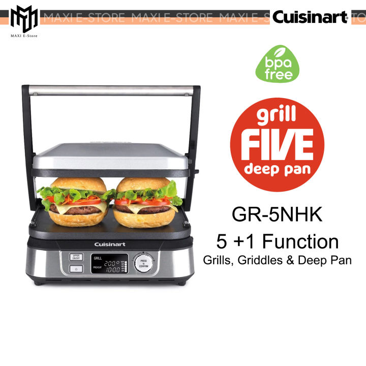 Cuisinart GR-5NHK GR-5N Griddler Grill Five & Deep Pan (5-in-1 Function) Panini Press with Digital Display 1750W - GR5NHK GR5N