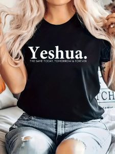 Yeshua Printed WomenS T-Shirt Casual Round Neck Short Sleeves for Spring And Summer.