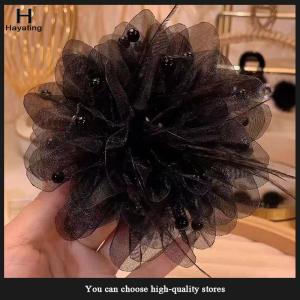 Hayating Korean Women Fashion Mesh Flower Hair Accessories Organza s Black Feather Grip Shark Hair Clip Headwear