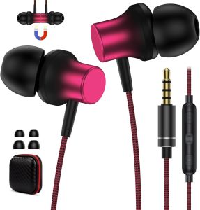 Wired Earbuds for iPod Laptops Computer3.5mm Plug in Noise Cancelling Headphones with Microphone Volume Control Nylon Corded Wired Earphones for iPhoneiPadNintendo SwitchMacM4Mp3 for Women