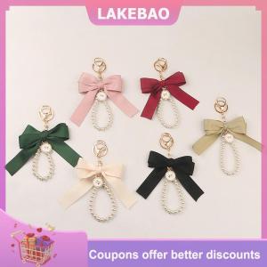 【LAKEBAO】 Mới Lớn cung vòng chìa khóa ngọc trai móc khóa xe Mặt dây chuyền sáng tạo đầy màu sắc ruy băng vải nút phụ kiện móc chìa khóa