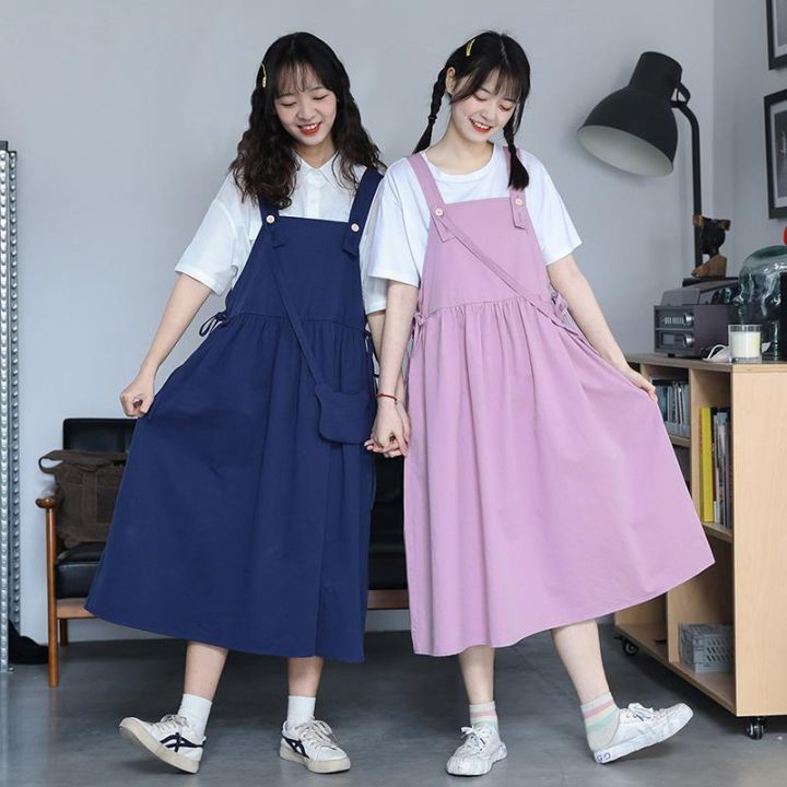 College-Style Daisy Dungaree Dress Women's Korean-Style Loose-Fit  Mid-Length Cute Suspender Skirt