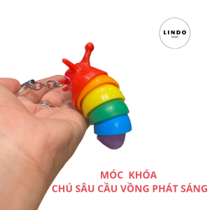 Móc Khóa Chú Sâu Cầu Vồng Phát Sáng LINDO Quà Tặng Đáng Yêu Móc Khóa Dễ Thương Xinh Xắn Treo Balo Cặp