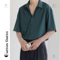 🔥Hatton Gutto Ready Stock🔥COD Men Casual Shirt Half Sleeve V Neck Buttons Up Loose Korean Men Style Fashion Shirts Plain Simple Basic Pure Color Shirt Men's Solid  Shirts Summer tops 衬衫男 上衣 男装 Men's Clothing. 