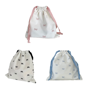 Bows Cosmetic Bag Portable Storage Pouch Drawstring Makeup Bag Small Storage Bag Drawstring Bag