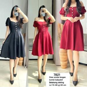 Dress Scuba 7821-85 Lengan Babydoll Import Premium Realpict LD 72-90 PJ 93 CM