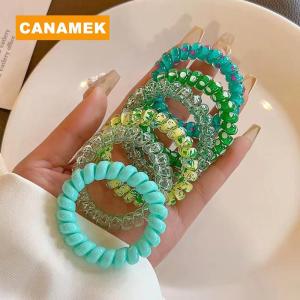 【CANAMEK】 6Pcs Candy Color Hair Rope Lady Summer Telephone Wire Elastic Hair Band Frosted Spiral Cord Rubber Hair Tie Stretch Headband
