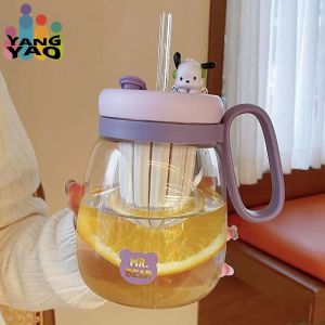 Milk Tea Cup Water Bottle Flower Tea Cup with Filter 850ml Large-capacity Kettle with Straw Student Portable Water Cup Big Belly Cup Water Cup