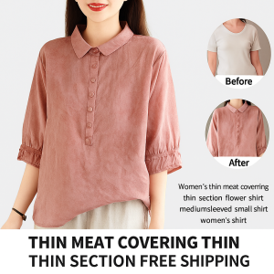 【Retro Jacquard Pattern】Luxury Womens Shirt New Version Upgrade Short Sleeve  Body Covering Fat Thin Breathable Shirt