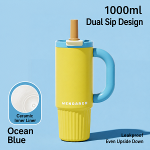 WENDAREN Water Bottle With Handle 1000mL Ceramic Inner Liner Hot & Cold Insulated Tumbled