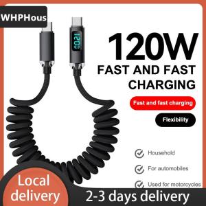 [COD] WHPHous Ship within 24 hours 120W Type C To Type C Data Cable Display Fast Charging Charger Cord Spring Retractable Car Charge Cable For Iphone 15 16 Samsung