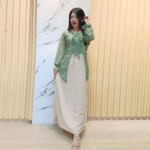 FM - LONGDRESS BRUKAT OUTFIT TERBARU OUTFIT LEBARAN GAMIS BRUKAT DRESS BRUKAT -SET 2IN1 LONGDRESS BRUKAT