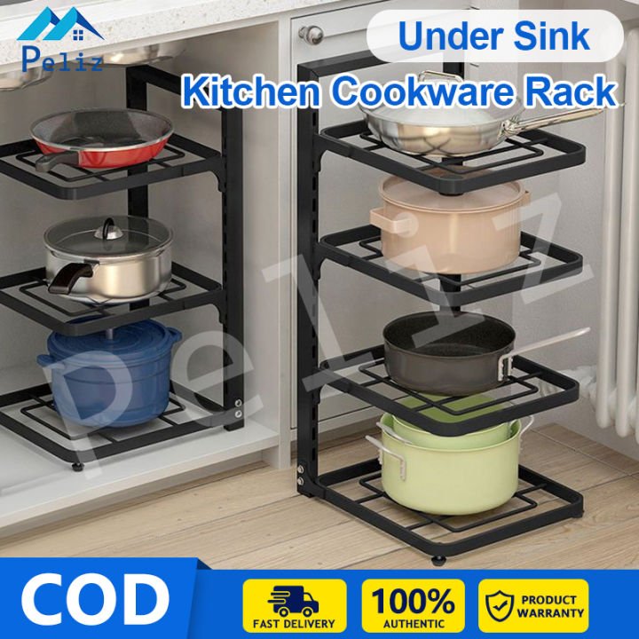 Peliz Under Sink Kitchen Storage Rack 2/3/4 Layers Carbon Steel ...