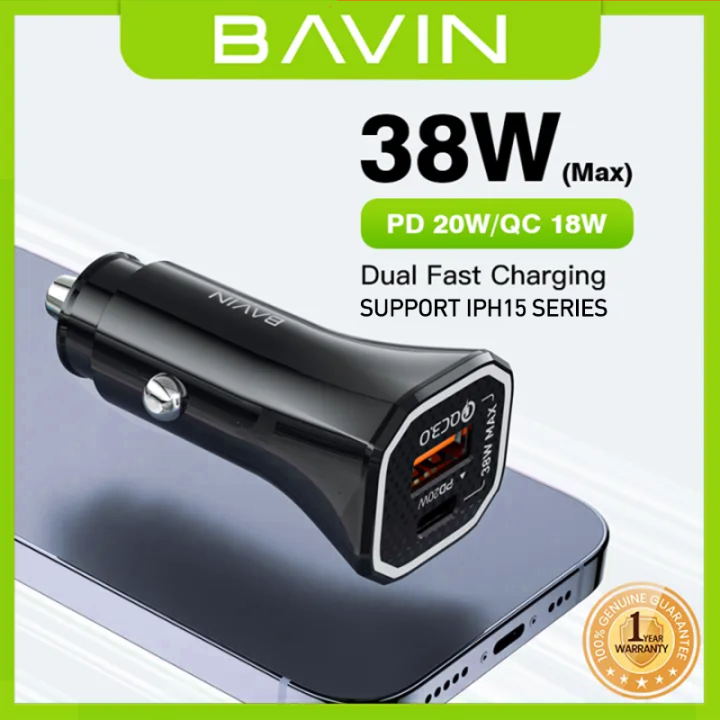 BAVIN PC875 38W Fast Charging Car Charger PD 20W Port & QC3.0 18W USB ...