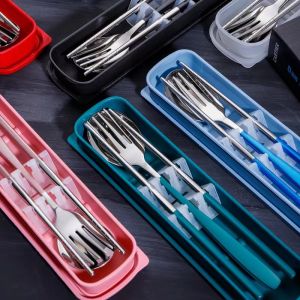 【Life Kit】Fashion new 304 stainless steel cutlery set chopsticks spoon fork/box essential artifact for student travel，Stainless steel cutlery set chopsticks spoon fork portable
