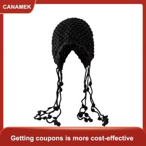 【CANAMEK】 Ngọt ngào handmade mùa thu mùa đông dệt kim Beanies hat len ấm tai bảo vệ hat Windproof tua Áo Thun hat
