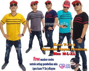 Femme Ols- Kaos Pria V-Neck Lis 3 Spandek Rayon Jumbo Premium High Quality