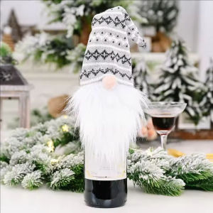 YESPERY Christmas Bottle Cover Holiday Santa Claus Champagne Bottle Dress Up Merry Christmas Table Decorations For Home