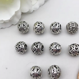 10pcs Bạc lỗ lớn hạt cườm trang sức thủ công Phụ kiện cho DIY Vòng cổ và vật liệu làm vòng tay dự án