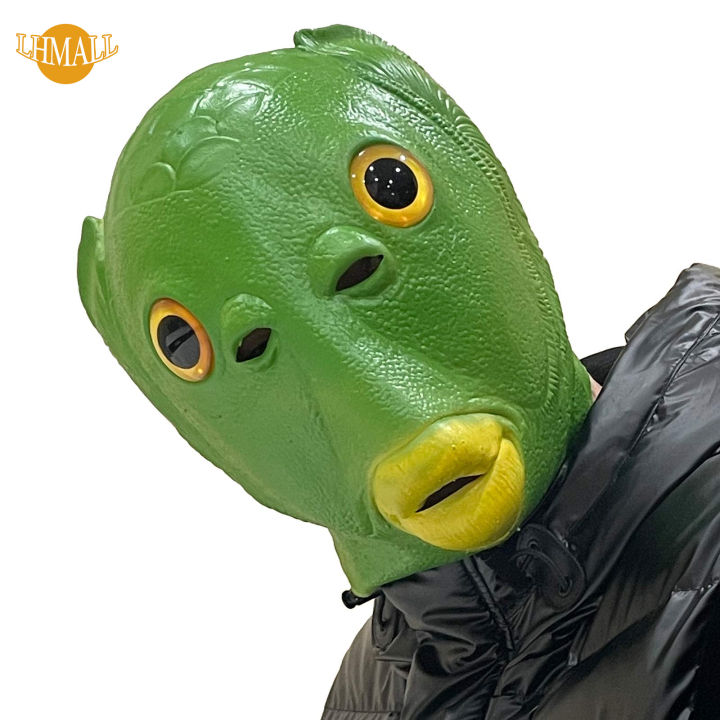 Funny Green Fish Mask Animal, Fish Head Masks Latex Headgear Cute Tricky  Cosplay Costume Halloween for Men, Adults